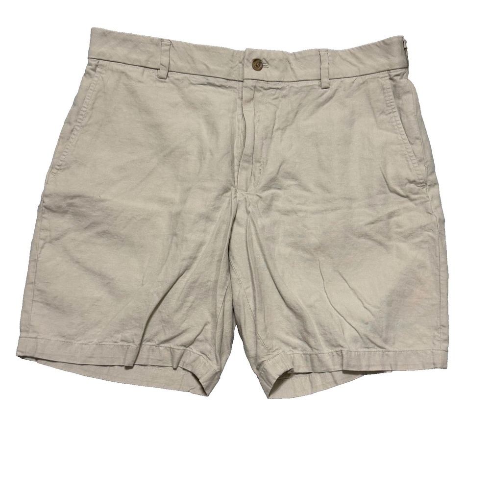 Walter Hagen Clubhouse Linen Shorts Men 35 Khaki  11 Series Golf Flat Front